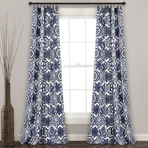 Half Moon Room Darkening Insulated Window Curtain Panels Set Navy White 52”X 84”